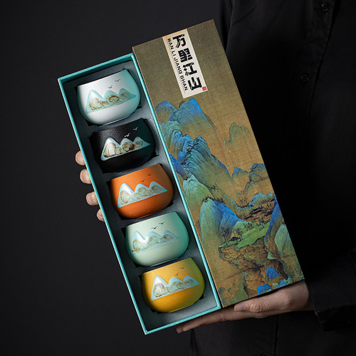 Qianlijiangshan ceramic tea cup, stoneware water cup, national trend office cup, gift to elders and parents as a housewarming gift, business gift