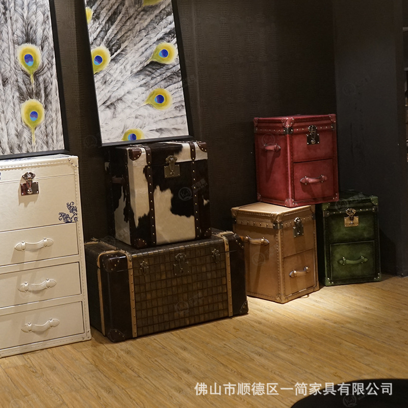 中古風の田舎のレトロな皮の箱式のお茶のいくつかのフランスのサイドのいくつかのキャビネットの貯蔵箱の子供のベッドの頭の箱のアメリカ式のコーヒーのテーブル|undefined