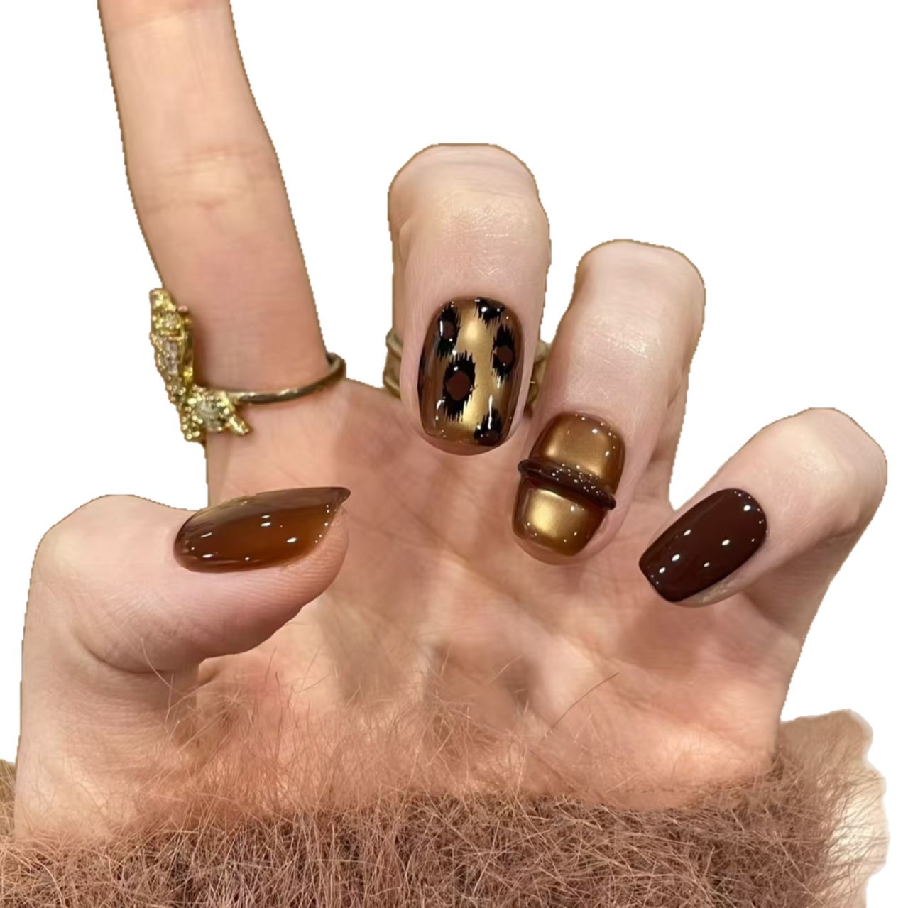 Otoño y invierno nuevo desgaste de uñas caramelo leopardo belleza de uñas parches de uñas de ojo de gato oscuro parches de uñas falsas