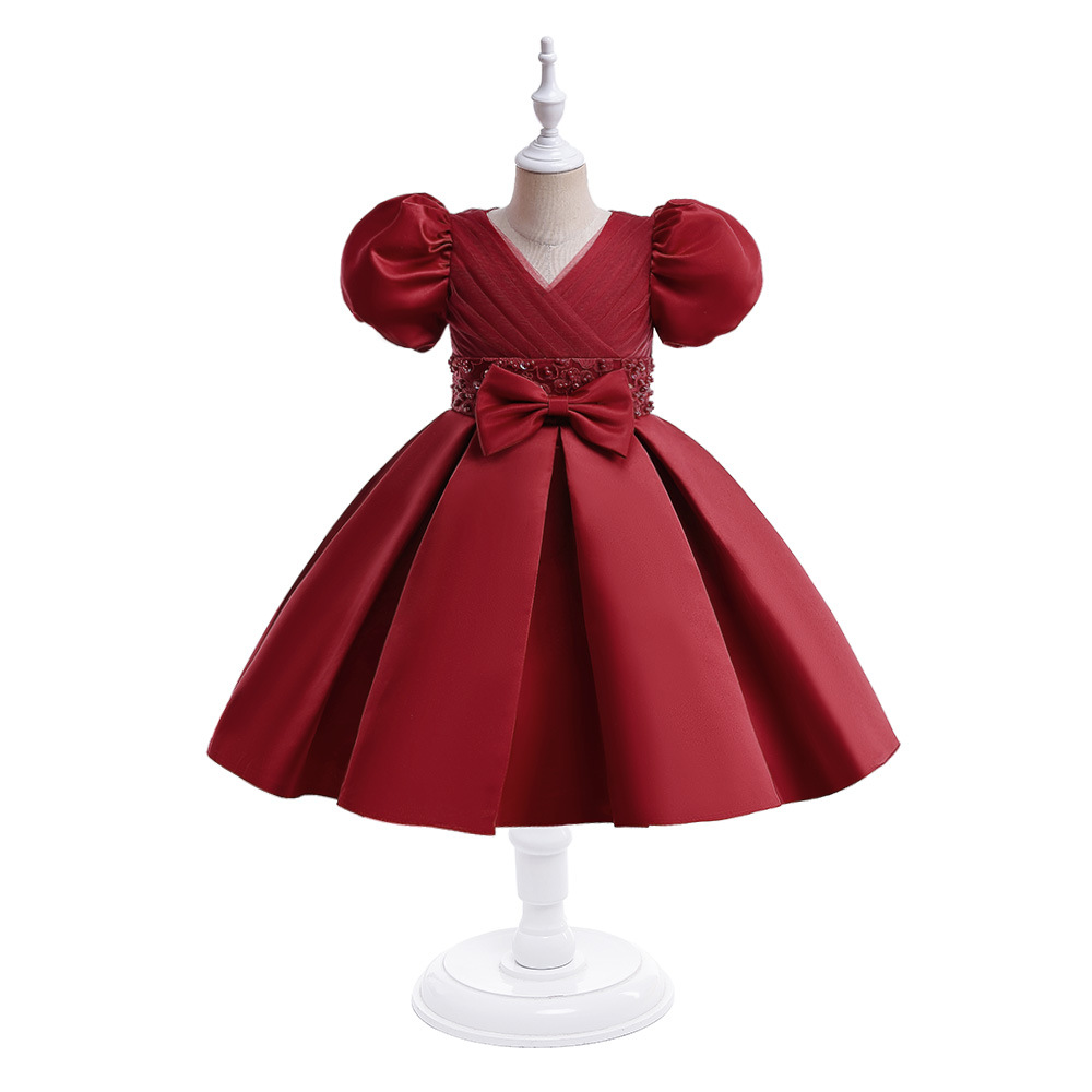 Nuevo vestido de princesa para niños transfronterizos Vestido de manga de soplo vestido de niña de desfile de arco grande en stock