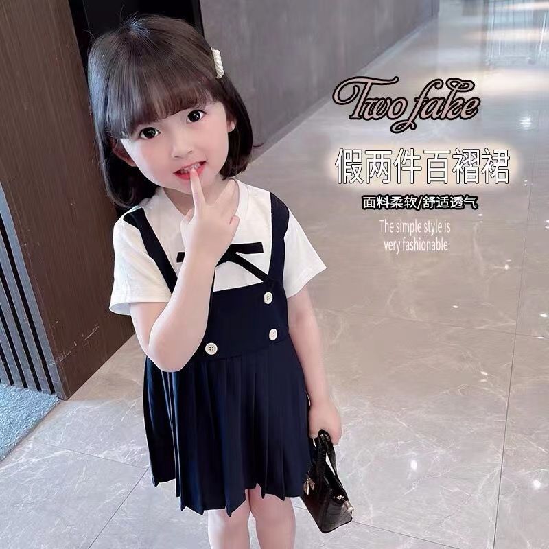 2024 New Summer Korean Style Princess Style Thin Pleated Skirt for Children and Middle-Aged Children Fake Two-Piece Fashionable Thin Skirt for Girls
