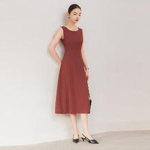 无袖圆领连衣裙职业装女夏季新款中长款淑女风大摆裙通勤气质裙子