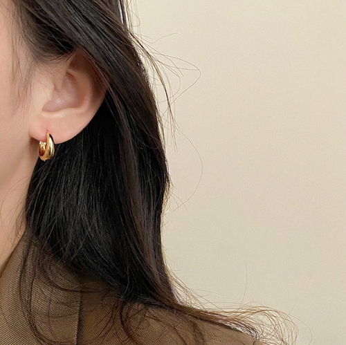 Gold and Silver French Minimalist High-End Earrings for Women, Unique Cold-Tone Design, Fashionable Commute Simple Earrings