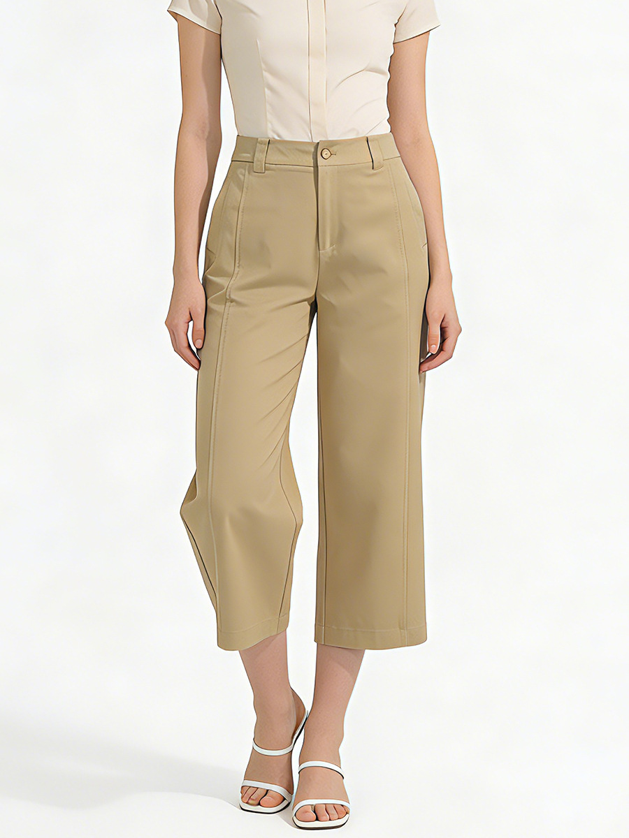 Quần culottes nữ ống rộng cạp cao dáng suông vải modal mềm mại — Xanh lông mòng đen