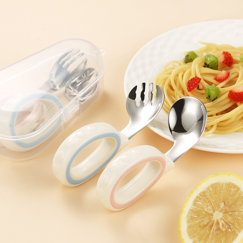 Ring Handle 316 Stainless Steel Kidsren's Spoon and Fork Baby Food Spoon and Fork Baby Learning to Eat Training Tableware Set Ring Handle 316 Stainless Steel Kidsren's Spoon and Fork Baby Food Spoon and Fork Baby Learning to Eat Training Tableware Set
