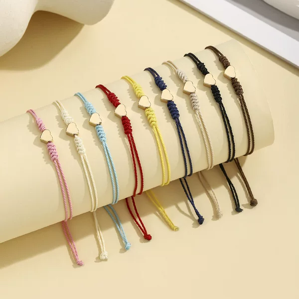 European and American Cross-Border Red Rope Heart Bracelet Braided Adjustable Concentric Knot Colorful Couple Bracelet as a Gift for Friends