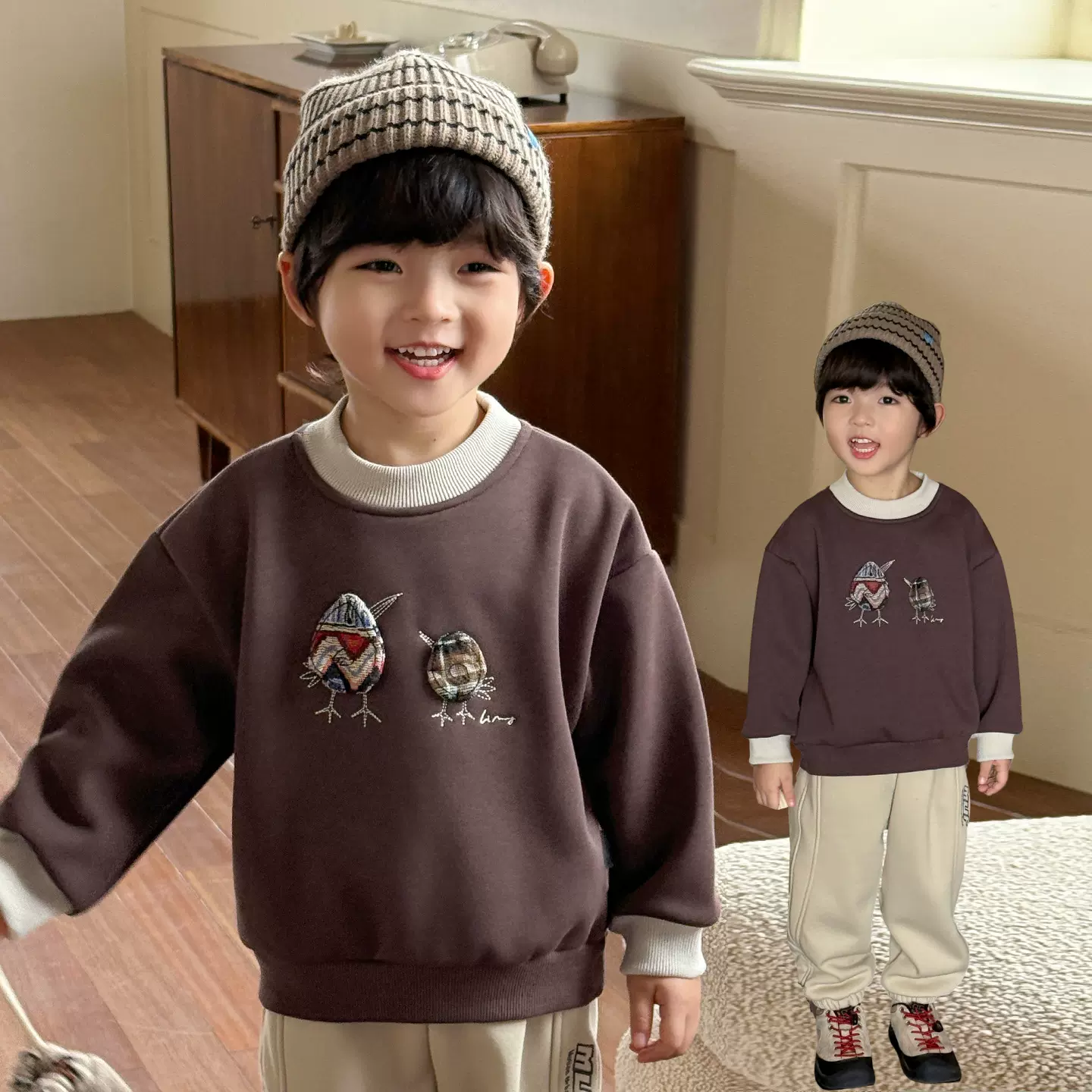 男童加绒卫衣冬装2025新款秋冬款儿童装宝宝男孩加厚保暖上衣冬季