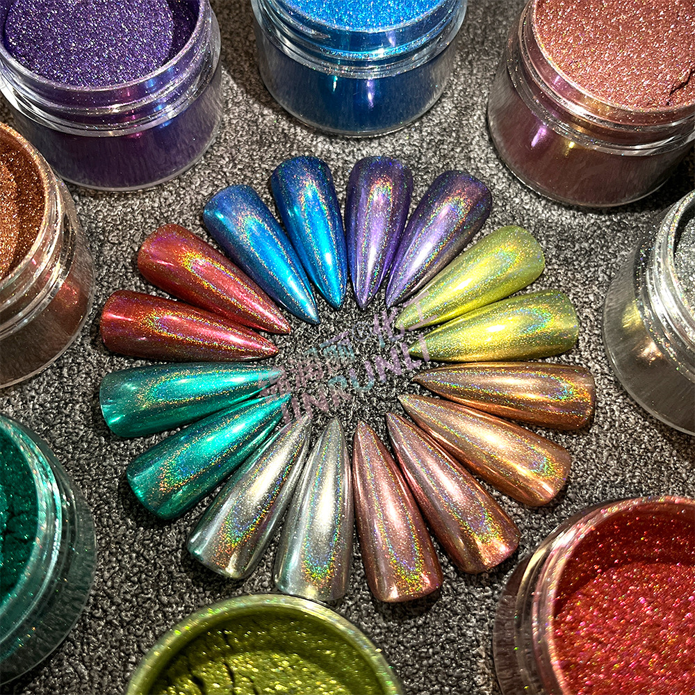 全息美甲粉铬粉彩虹金属镜面闪光设计甲艺术颜料指甲油滴胶树脂
