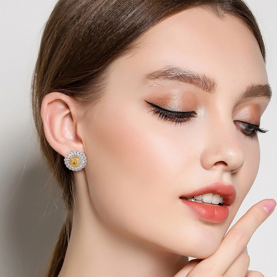 Wilsheng joyería Margarita de alto carbono pendientes de diamantes S925 plata diamante incrustado dulce fresco elegante pendientes de las mujeres del todo-fósforo