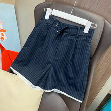MONA 条纹短裤女宽松夏季裤子薄款高腰显瘦百搭运动休闲五分裤