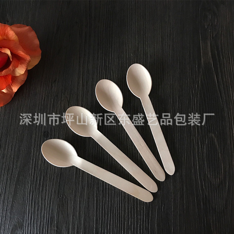 一次性木勺木制餐具刀叉勺创意外卖套装 可降解匙羹spoon16cm