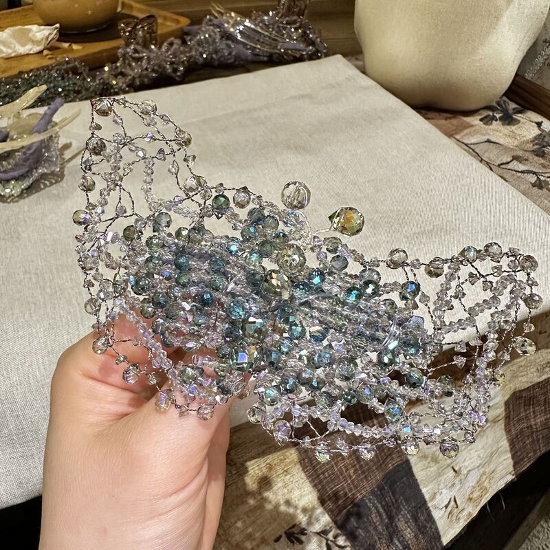 新中式水晶手工铜丝穿钉发夹轻奢千金大小姐后脑一字夹弹簧夹发饰|undefined