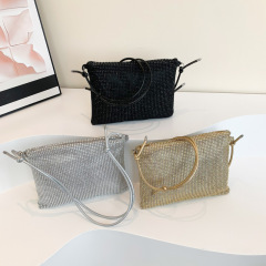 2024新款春季通勤小方包時尚個性滿鑽腋下包單肩包質感閃鑽包包