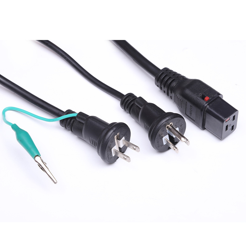 厂家供应3芯日本电源线2芯电源线日本插头电源线带绿色导线鱼尾夹