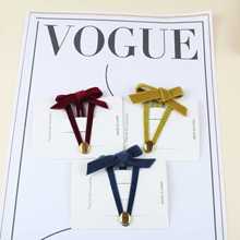 金标字母复古丝绒蝴蝶结BB夹百搭少女质感发夹扎头发绳刘海夹发饰