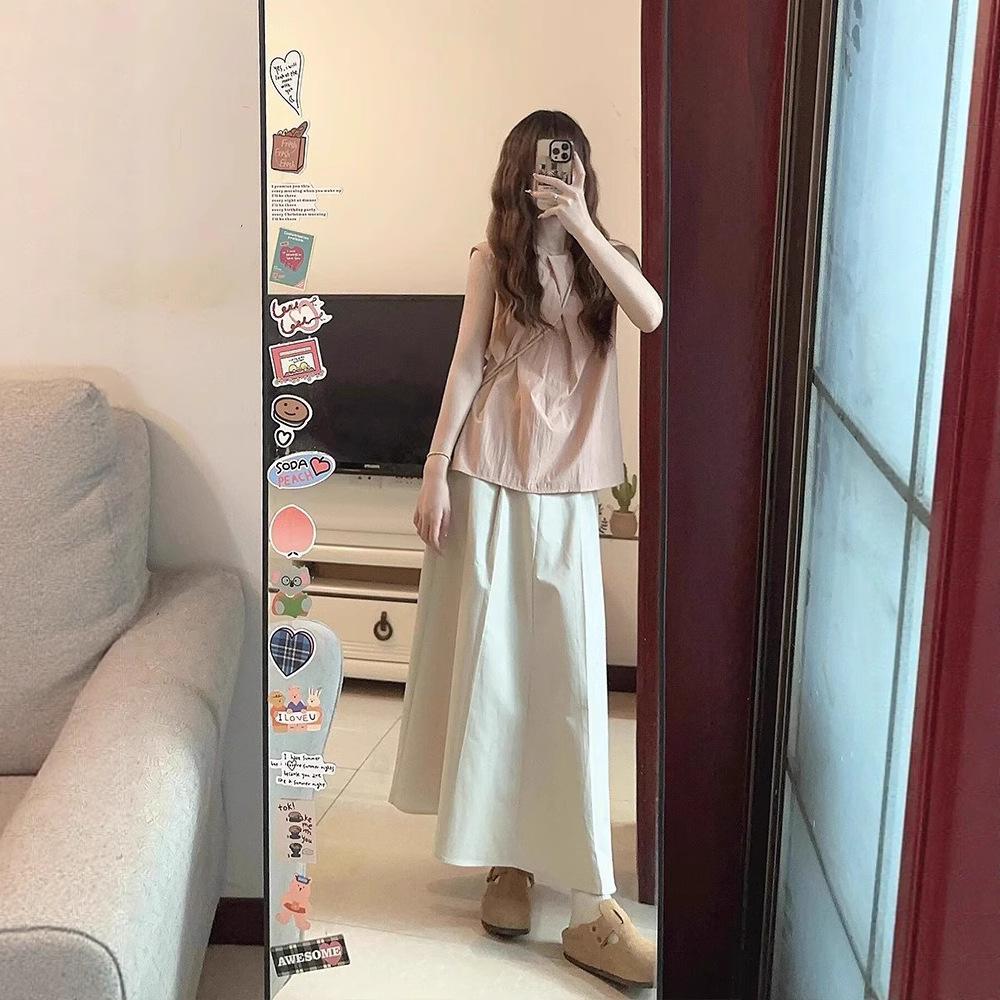 韩系背心两件套无袖半身裙少女休闲运动服套装夏季慵懒显瘦松弛感