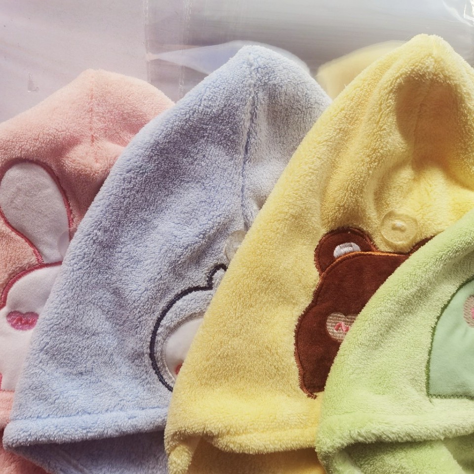 Cute Coral Velvet Cartoon Embroidered Hair Drying Cap Towel, Soft and Absorbent Head Wrap for Children and Students, Wholesale