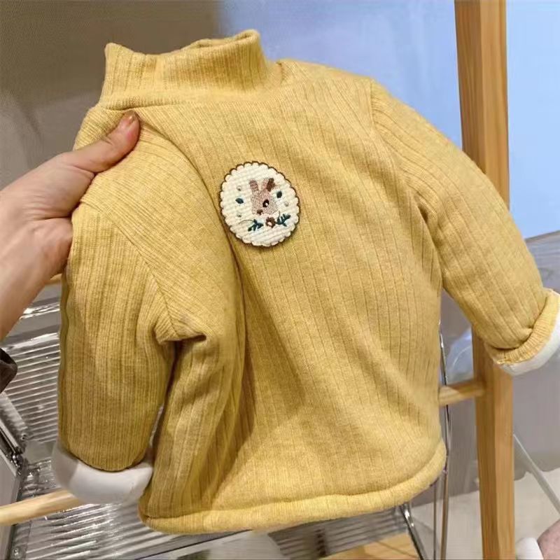 오트밀 옐로우 + 인기 자수 사슴 두꺼운 면 코트