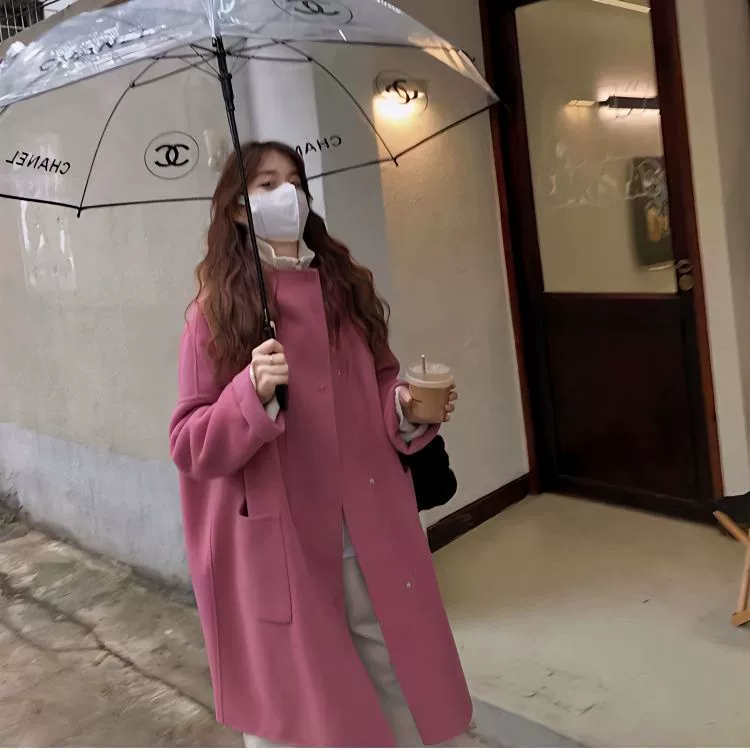 Двустороннее шерстяное пальто, женское повседневное свободное универсальное шерстяное пальто средней длины с капюшоном для миниатюрных