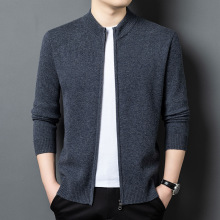 专柜同款男士100%绵羊毛开衫新款保暖半高领拉链青中年男装羊毛衫