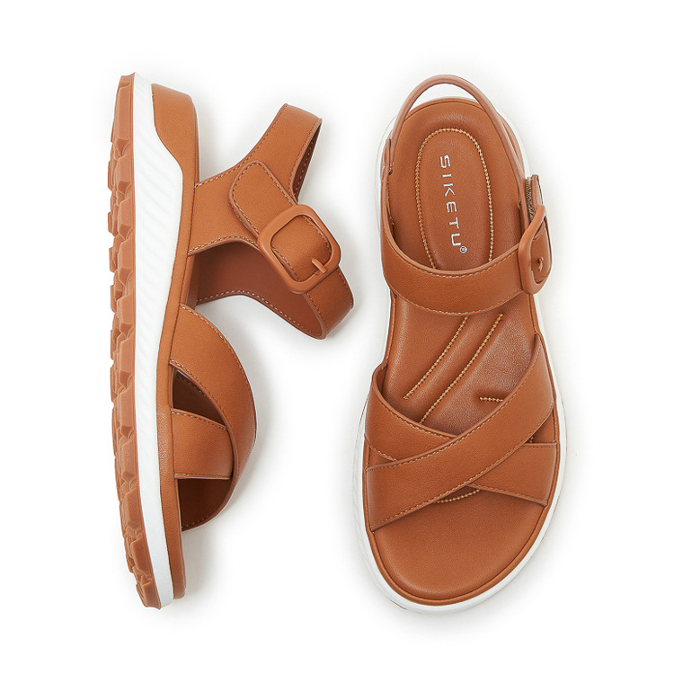 Sandal quai chéo nữ đế dày chống trượt mùa hè — màu nâu, màu đen, màu xám, màu mơ chi tiết 39