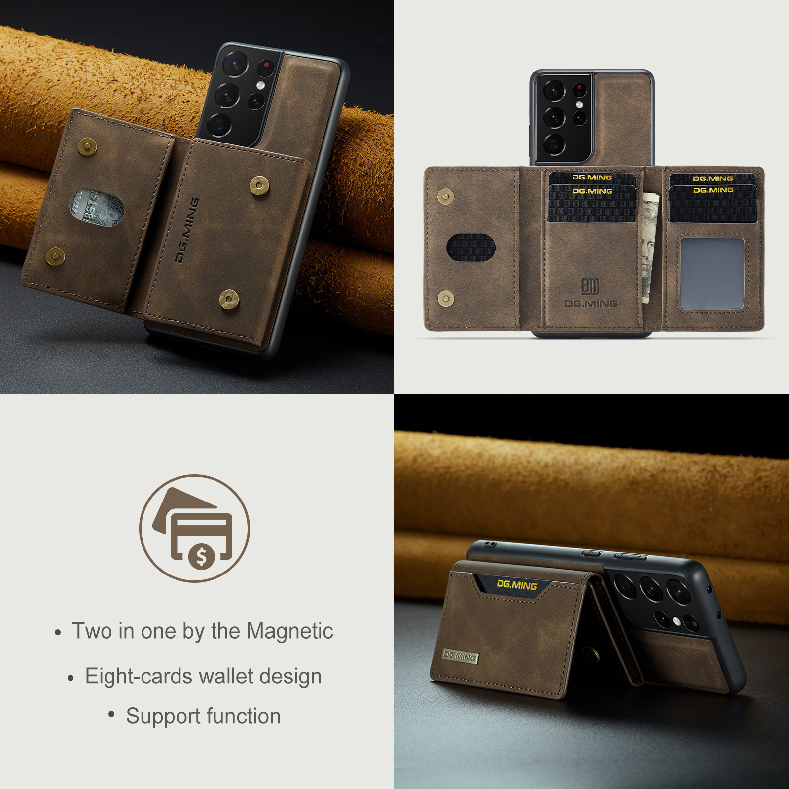 M2 Samsung S21 Ultra multifunkciós kártyatartó pénztárca S21 Ultra erős mágneses tapadókorongos bőr telefontok_voghion.com