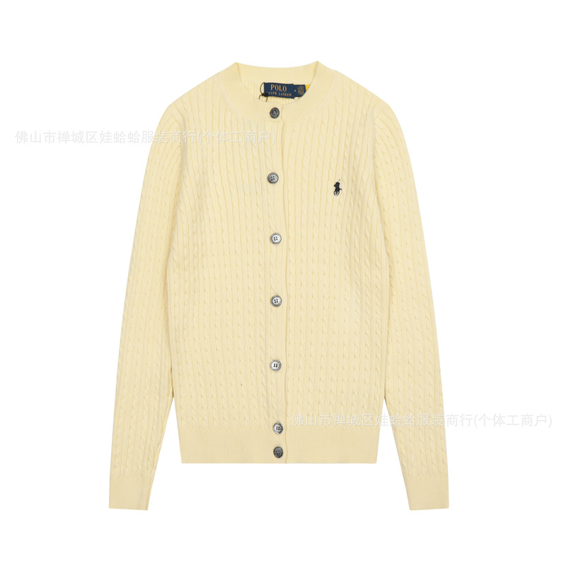 马标拉夫劳伦 女装小麻花针织开衫 修身经典款polo 纯色圆领外搭|undefined