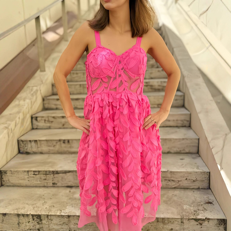 White Heavy Embroidery Lace Mesh Slim Fit Fishbone Underwire Strapless Bustier Multi-Layer Dress