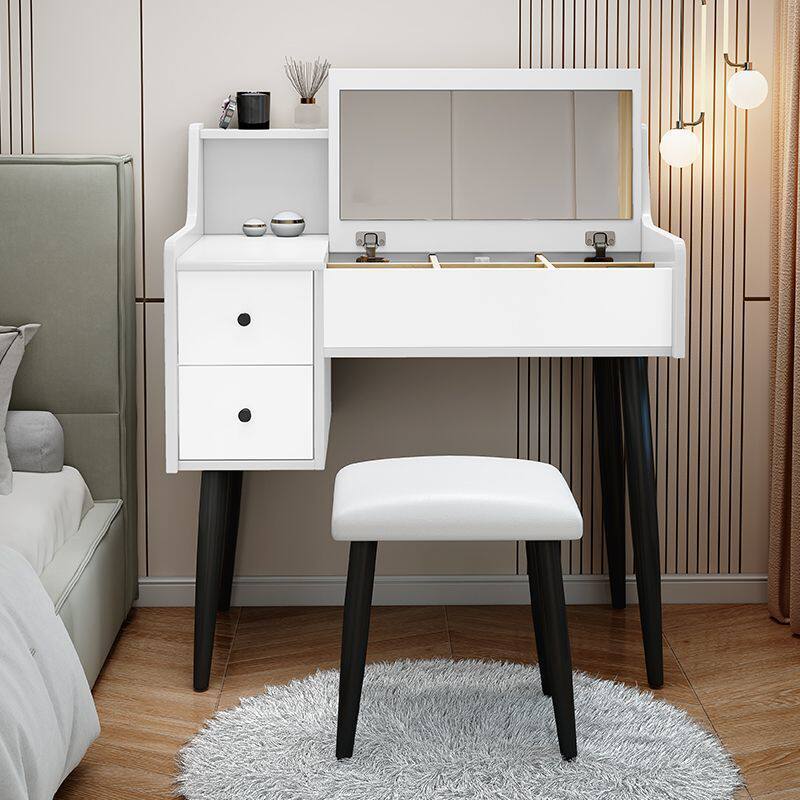 Comodador de dormitorio moderno y simple espejo de casa pequeña puede ocultarse tipo plegable con escritorio de lámpara en una mesa de maquillaje