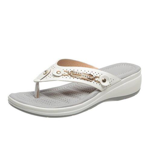 Independent station metal buckle beach sandals for women, summer wedge, fashionable casual, breathable flat sandals for women