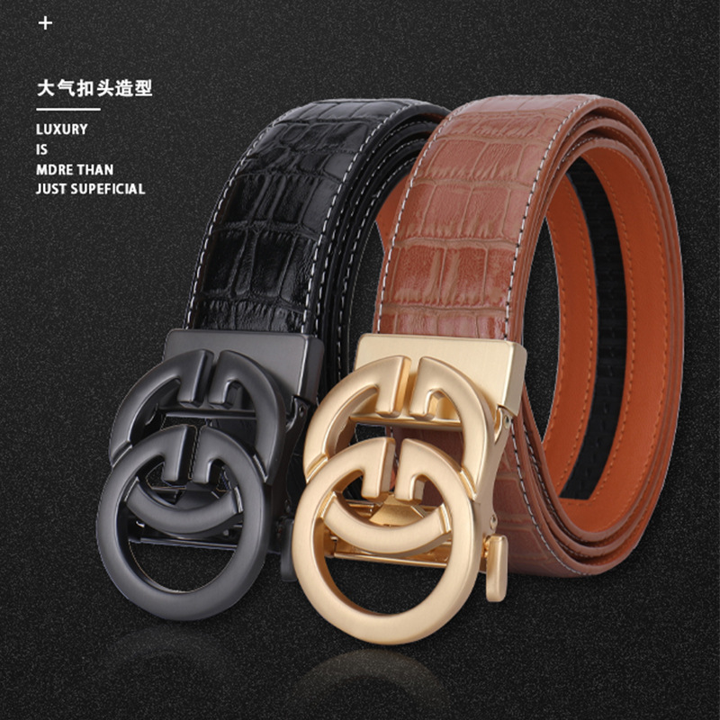 G-shaped buckle belt men's high-end automatic buckle fashion men's leather belt business handsome luxury letter belt