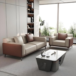 Office Sofa, Business Coffee Table Set, Meeting and Reception Area, Simple Modern Leather Three-Seater, Hotel Light Luxury