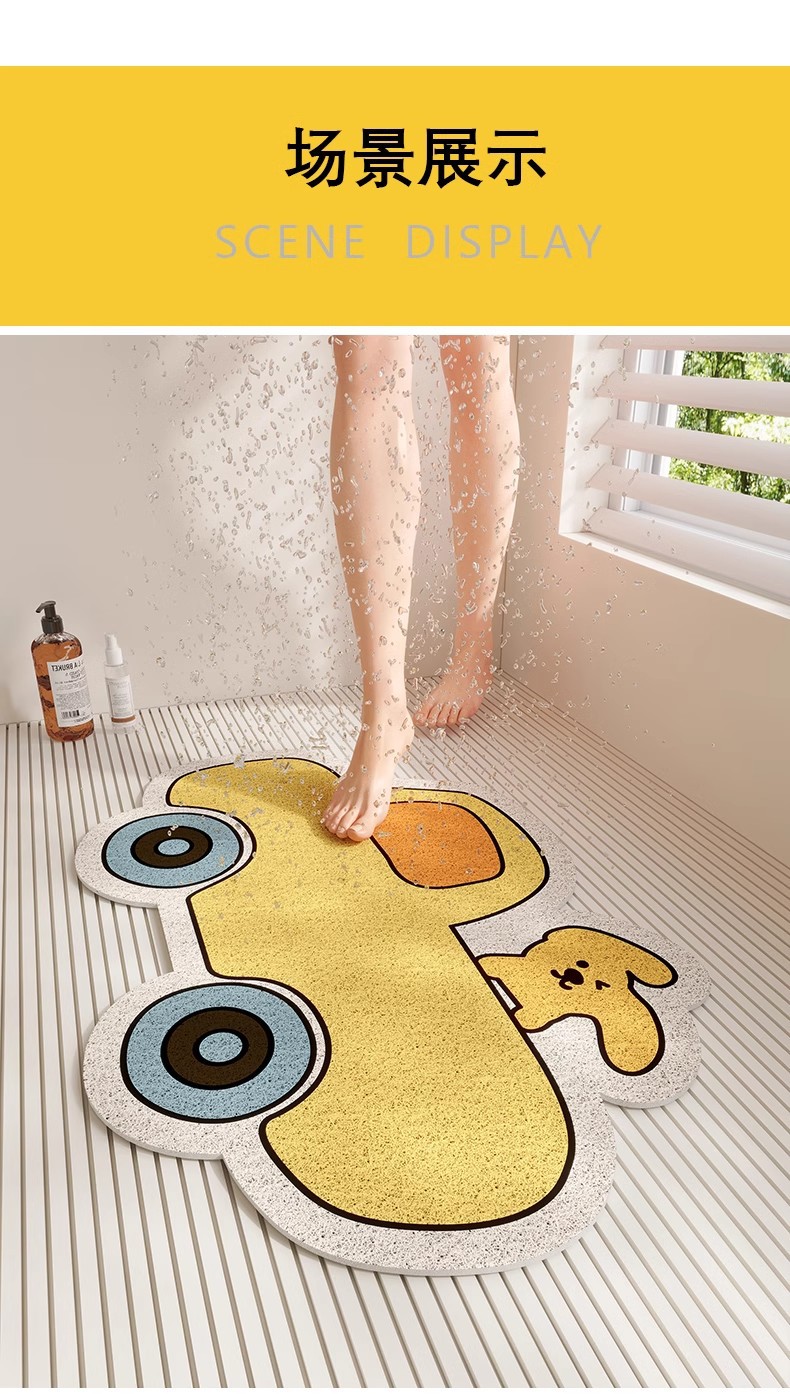 Cartoon Car Bathroom Non-slip Mat Bathroom Door Decoration Welcome Non-slip Draining Silk Loop Foot Mat