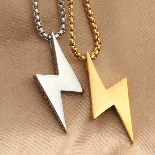 European and American Decorative Titanium Steel Lightning Pendant Personality Punk Retro Trend Men's Stainless Steel Necklace 280252