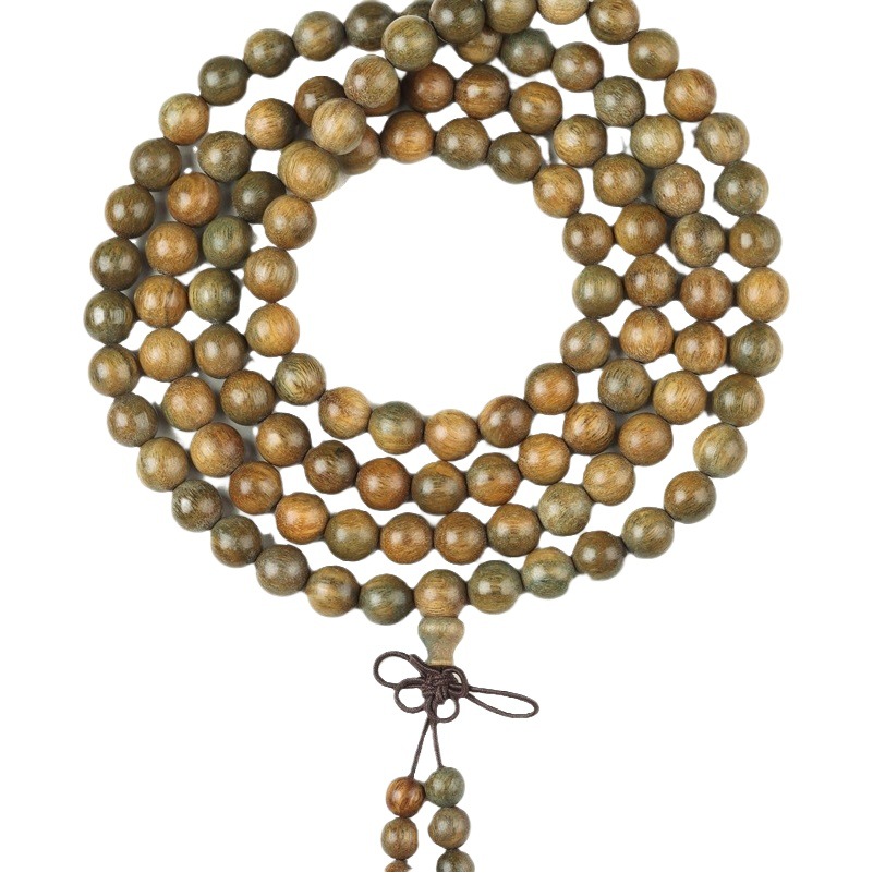 Natural Green sandalwood 108 beads bracelet rosary men and women couple 0.8 bracelet ethnic ancient style handheld