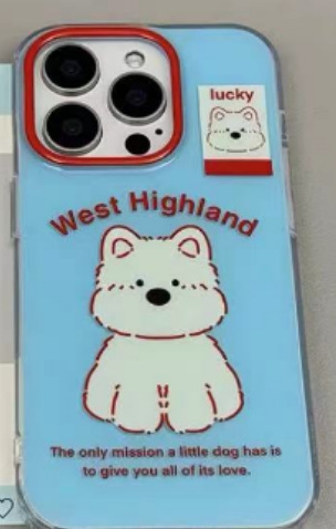 Ins fondo azul línea roja West Highland cachorro para iPhone 14 cadena 15ProMax funda para teléfono móvil Apple 13P