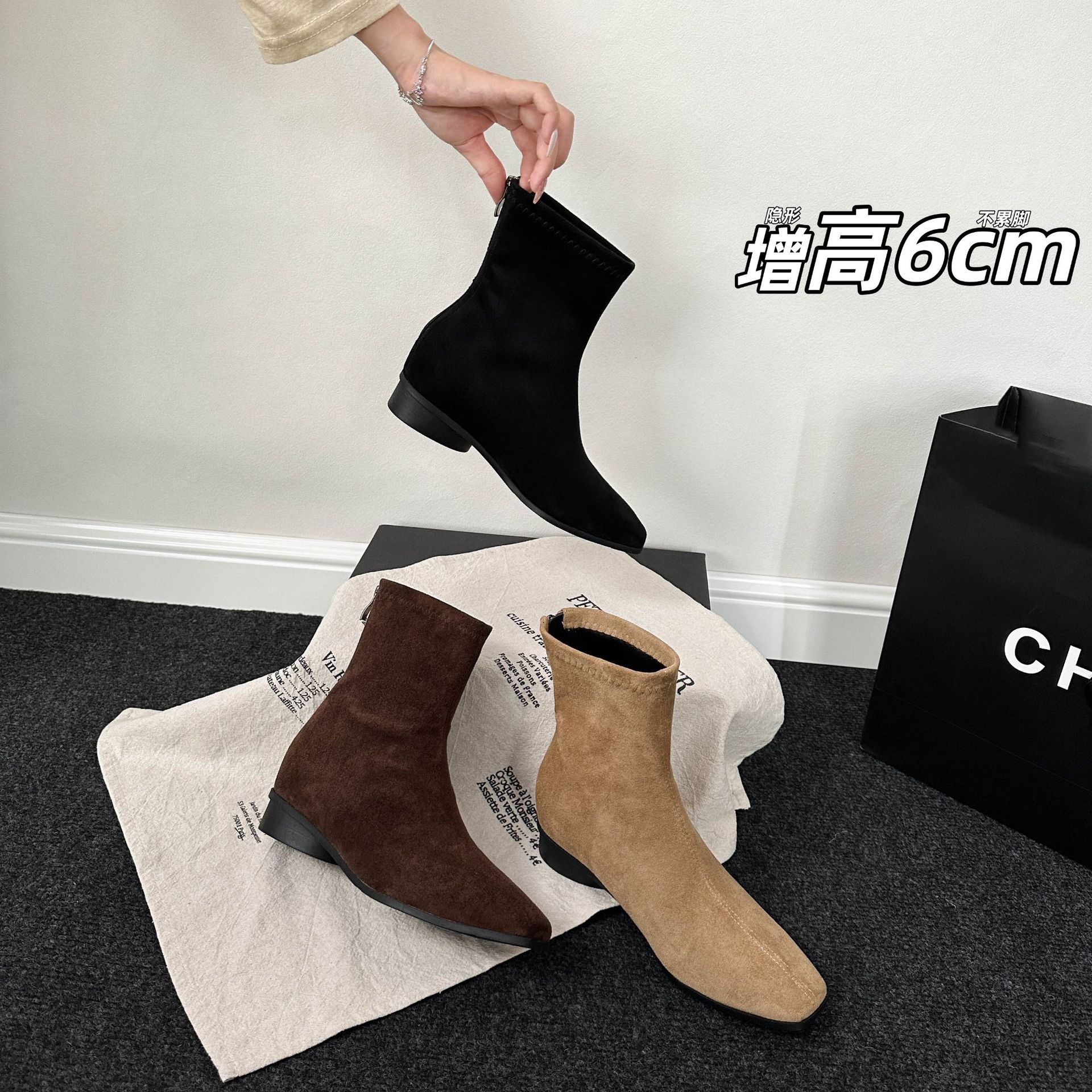 Botines Martin con tacón grueso para mujer de 6 cm, microfibra, cremallera trasera, térmicos, para uso diario