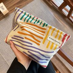 Ins小衆灯芯毛衝突色縞化粧バッグ携帯旅行出張スキンケア品収納袋洗面バッグ