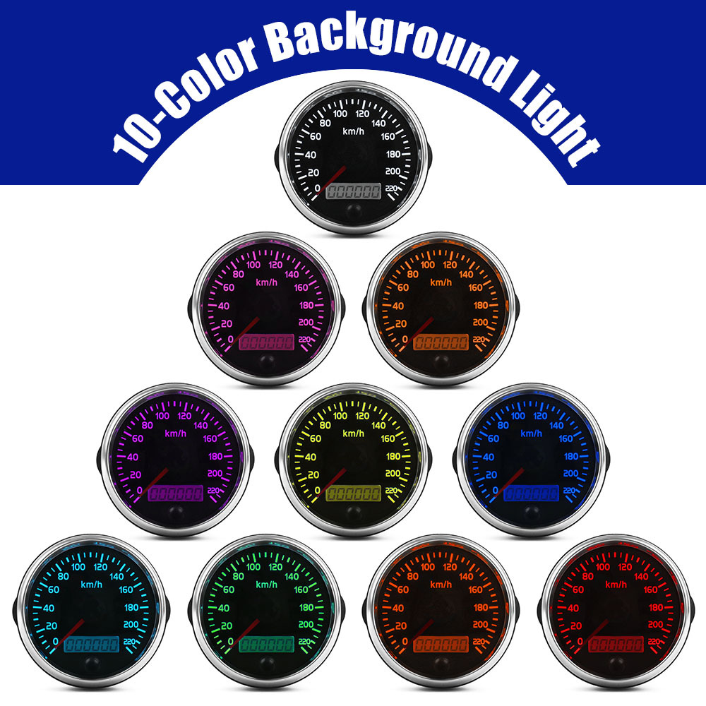 85mm Car Speedometer Odometer 220km/h 12V/24V with Ten Backlight Colors