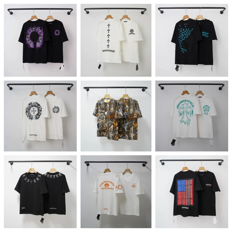 2025Ss New Summer Style Croton Ch Cross Embroidered Printed Pullover Pure Cotton Short-Sleeved T-Shirt for Men and Women 2025Ss New Summer Style Croton Ch Cross Embroidered Printed Pullover Pure Cotton Short-Sleeved T-Shirt for Men and Women