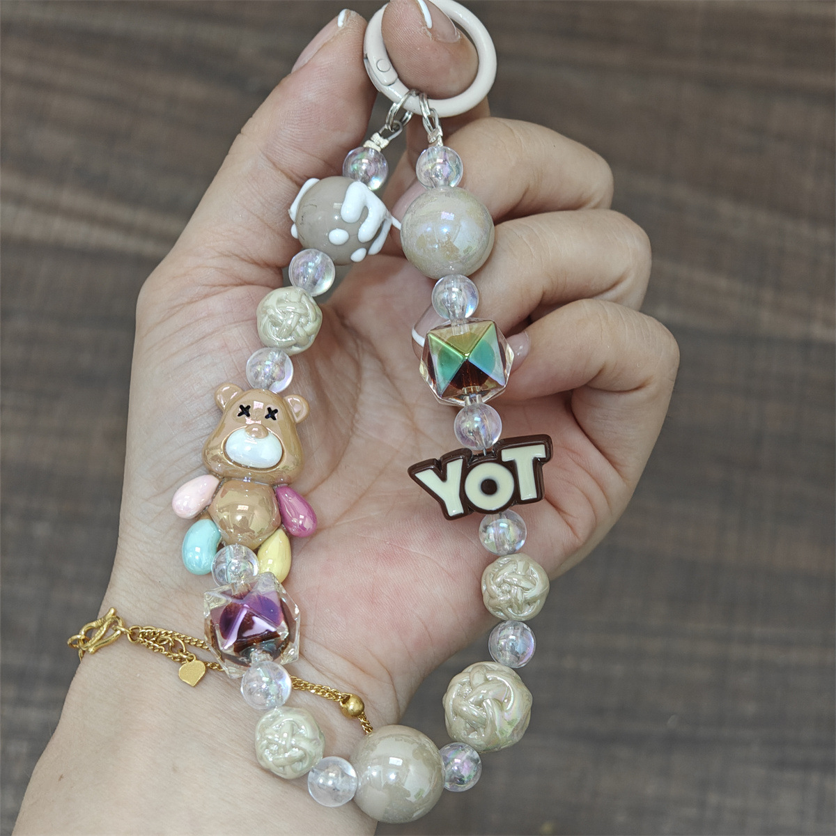 Nuevo colgante de cadena de teléfonos móviles de dibujos animados palomitas de maíz colgante de llavero creativo colgante de bolsas de perlas pintadas a mano