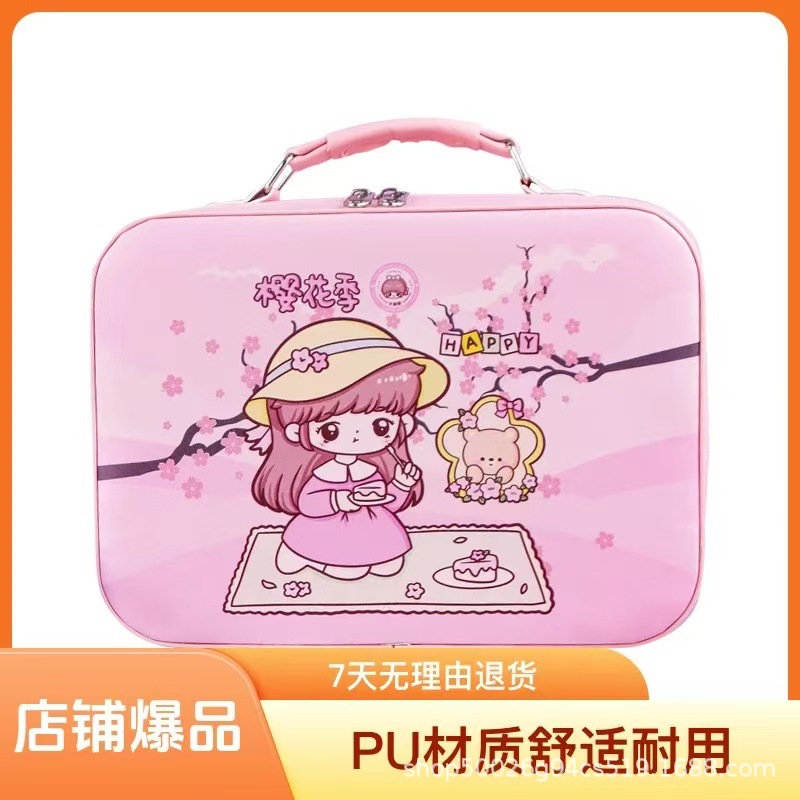 New Cartoon Large Mirror Makeup Box, High-Looking Children's Gift Storage Box, Large Capacity Pu Waterproof Suitcase