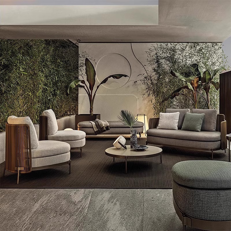 Combinación de sofá de ocio nórdico Patio al aire libre Villa Impermeable Sunscreen Garden Sunshine Room Muebles de ratán al aire libre