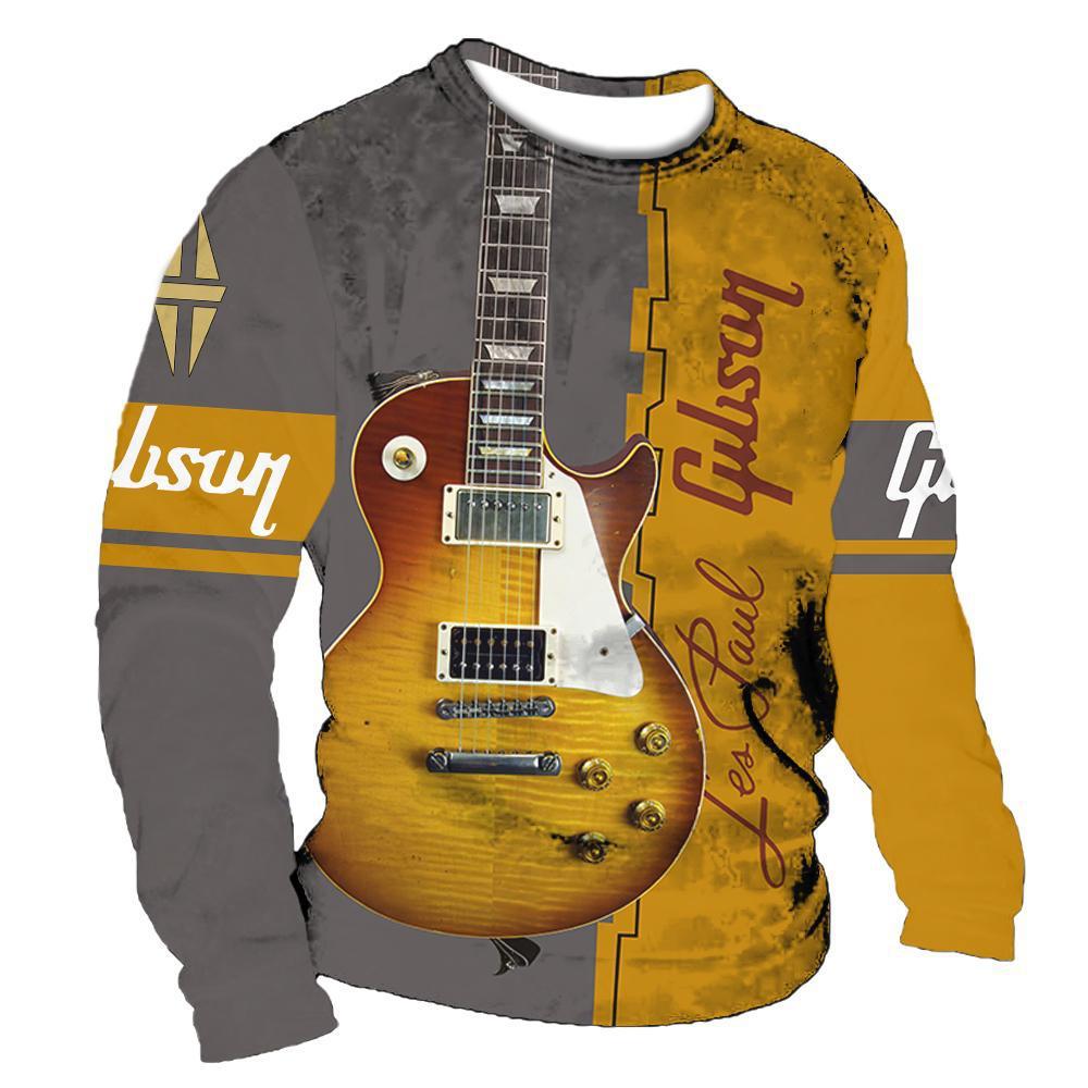2022 retro hombres 3D digital placket abierto de siete botones Camiseta de manga larga de los hombres de guitarra patrón transfronterizo estación independiente
