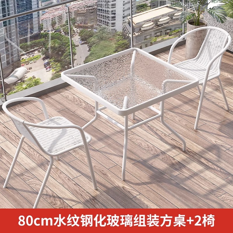 80cm water pattern tempered glass Assembly Square table +2 Chairs