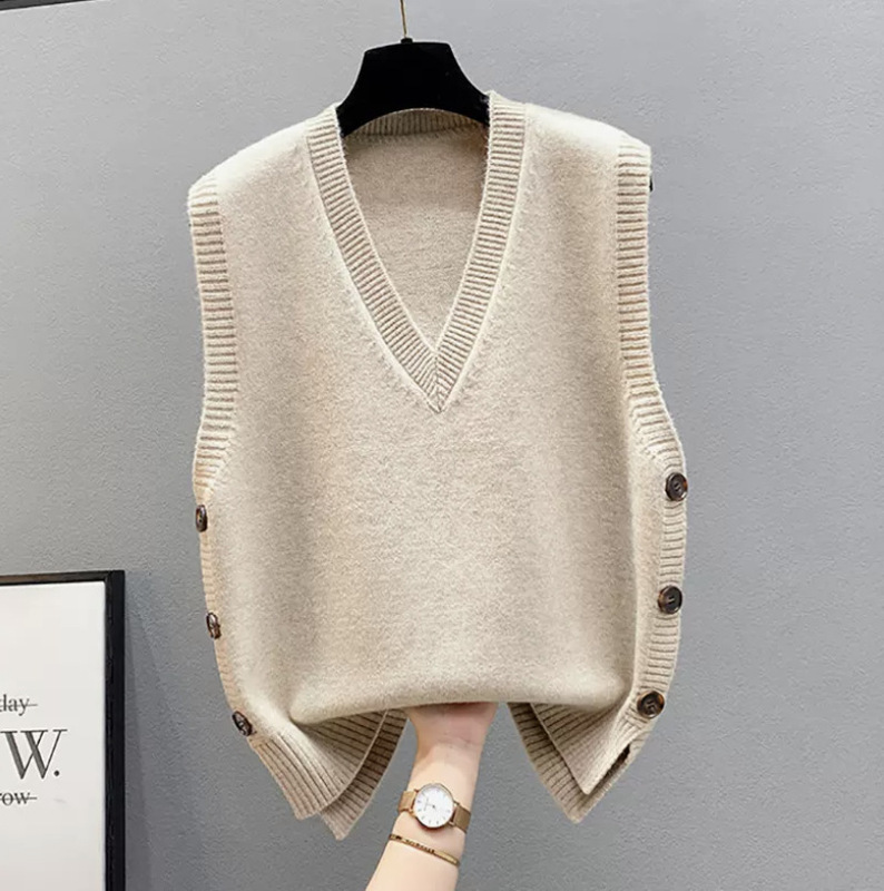 Stacked Vest Knitted Vest Women's Sweater 2024 Spring & Fall New Style Waistcoat Loose V Neck Winter Vest Outer Wear