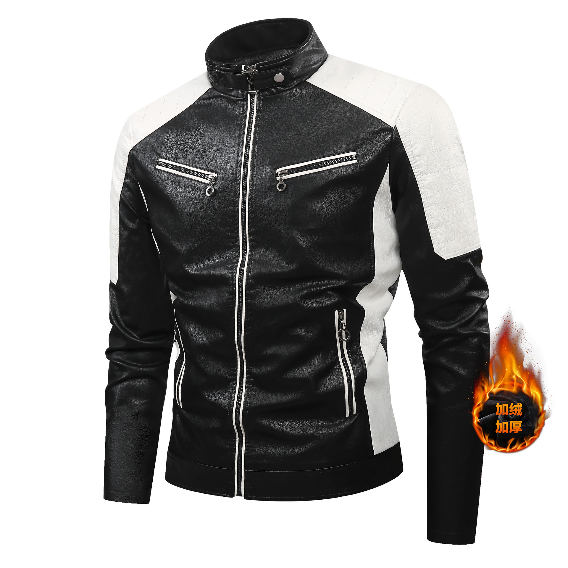 2025 Amazon nuevo hombre locomotora chaqueta de cuero chaqueta con cremallera de lana chaqueta de cuero PU de moda chaqueta de comercio exterior