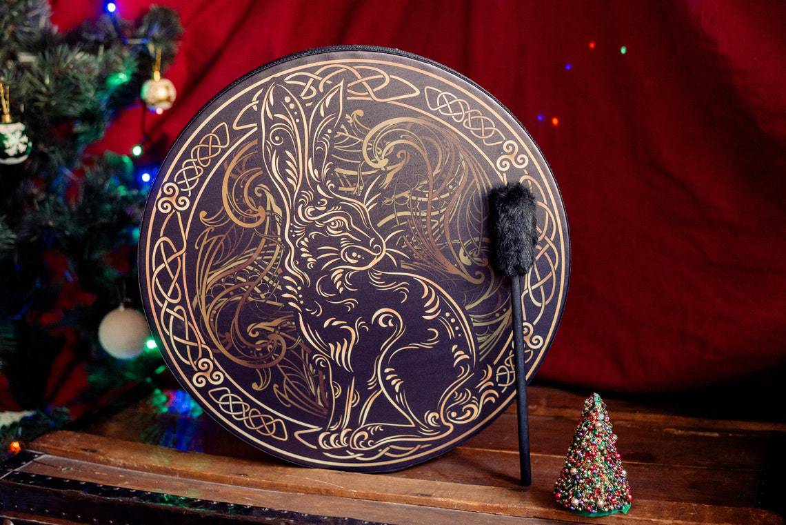 Haube New Water Rabbit Tree of Life Decoration Design Handmade Shamanic Drum Siberian Drum Spirit Drum_voghion.com