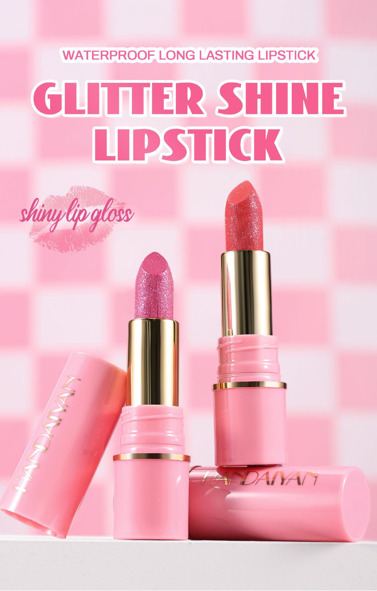 Pearl Lipstick in stock, 8 colors moisturizing and hydrating handaiyan embossed Silk Screen Fine Sparkling Lip gloss, cross-border exclusive lipstick full figure