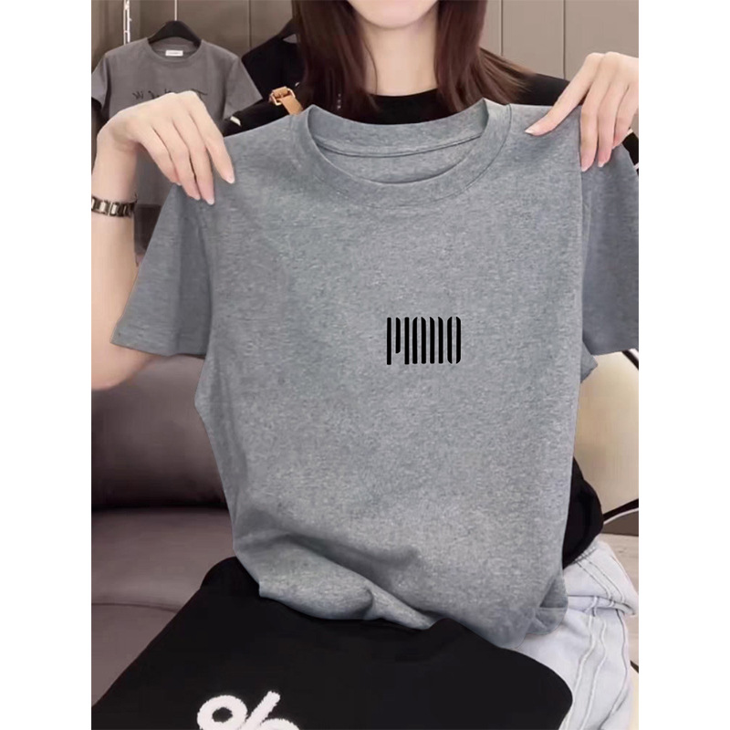 Women's 2026 New Fashion Versatile Age-Reducing Gray Cotton Round-Neck Short-Sleeve T-Shirt for Summer